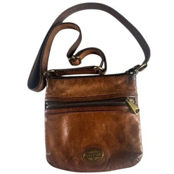 Fossil Handbags - Fossil Crossbody Bag Women's S Brown Leather Messenger Vintage Style Zip Pocket